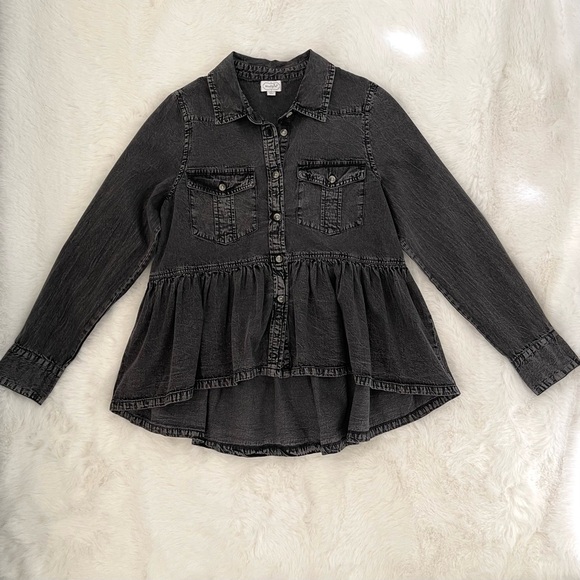 Mud Pie Hayden Black Peplum Denim Top Shacket - Picture 12 of 12